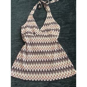 Vintage Heart Soul Chevron Halter Top Large Boho Retro Y2K Zigzag Made in USA